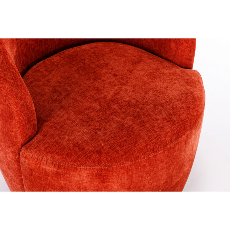 360° Swivel Chenille Armchair In Gorgeous Orange Orange, Upholstered With Foam For Living Areas, Orange
