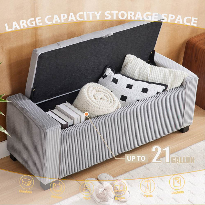 BANC DE RANGEMENT EN VELOURS OTTOMAN, Gris à rayures