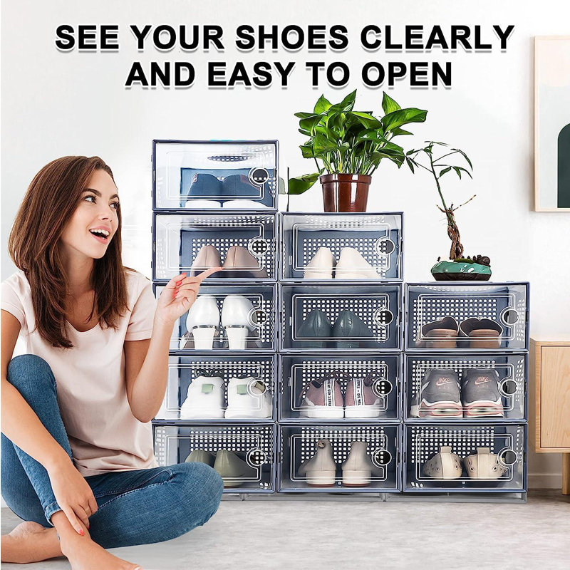 5 Pair Stackable Shoe Storage Box, Grey