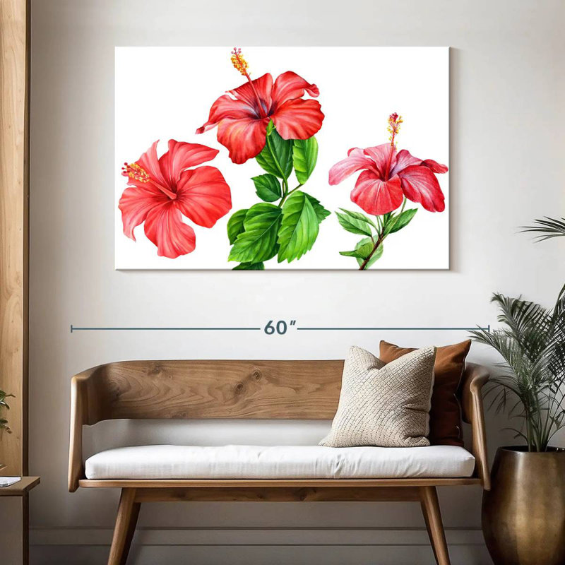 Harnek, fleurs d'hibiscus, aquarelle, H 32 po x l 48 po
