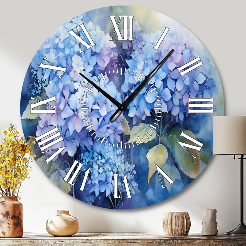 Horloge murale à hortensias bleus, Grand