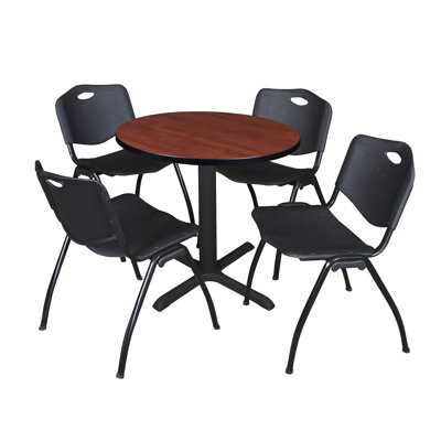 Neyland Cain Round X-Base Breakroom Table & 4 M Stack Chairs