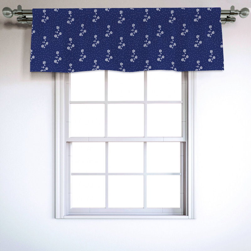 Navy and White Floral Satin Rod Pocket Valance