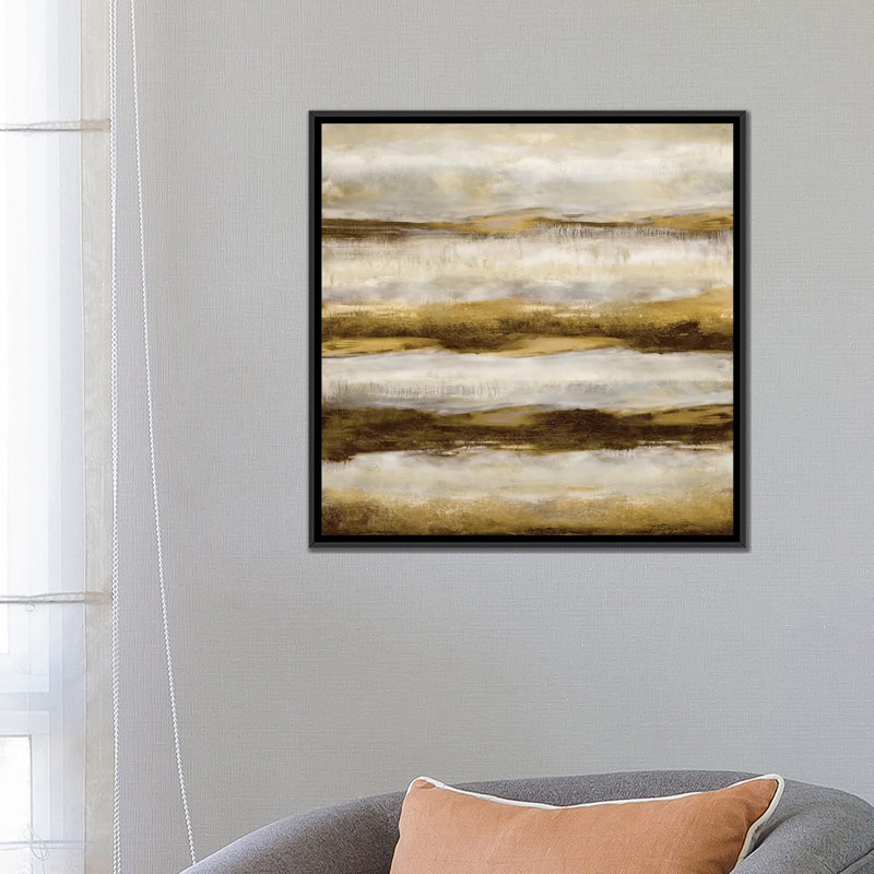 " Linear Motion In Golden " by Jaden Blake, 26" H x 26" W x 1.5" D, Black Framed Canvas, No Mat