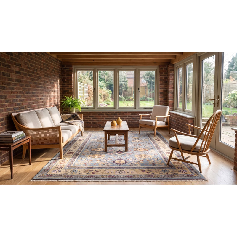 Tapis bleu moderne en laine nouée à la main, Carré 9 pi