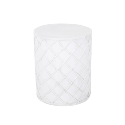 Modern Concrete Side Table With Rope Detail - 15.26" W X 18.57" H Ready To Use Stylish Lightweight Patio Nautical Theme Instant Enjoyment