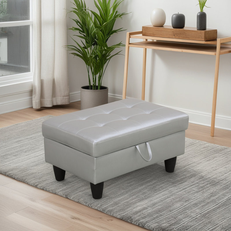 Repose-pieds avec rangement en faux cuir, Argent