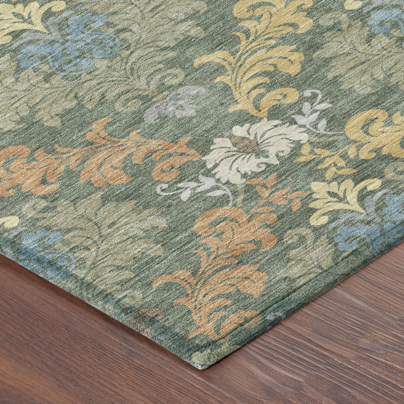 Machine Washable Indoor/Outdoor Chantille ACN2544 Damask Rug, Basil, 10' x 14'