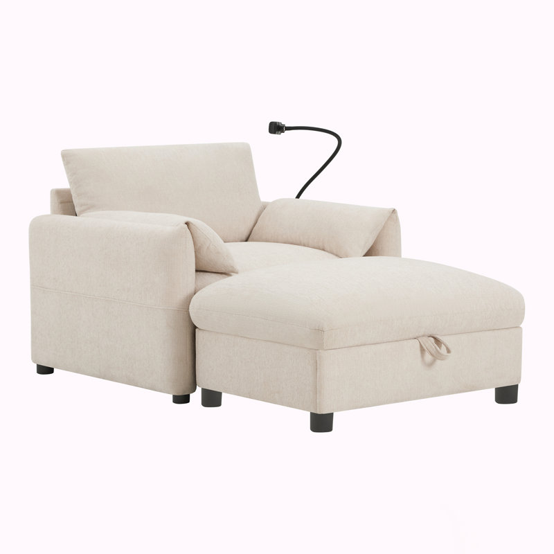 Chaise avec repose-pieds avec rangement, Beige