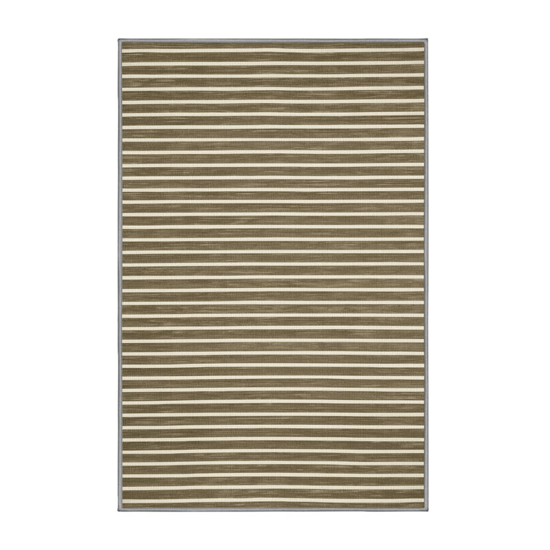 Tapis brun à rayures horizontales lavable à la machine, Rectangle 7 pi x 9 pi