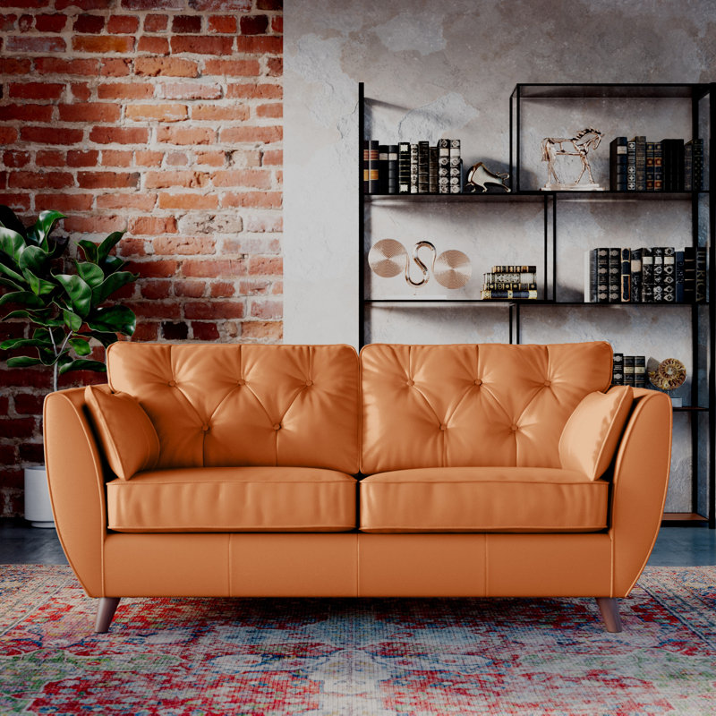 Marylin 3 Seater Leather Sofa, Saddle, Dark Wood