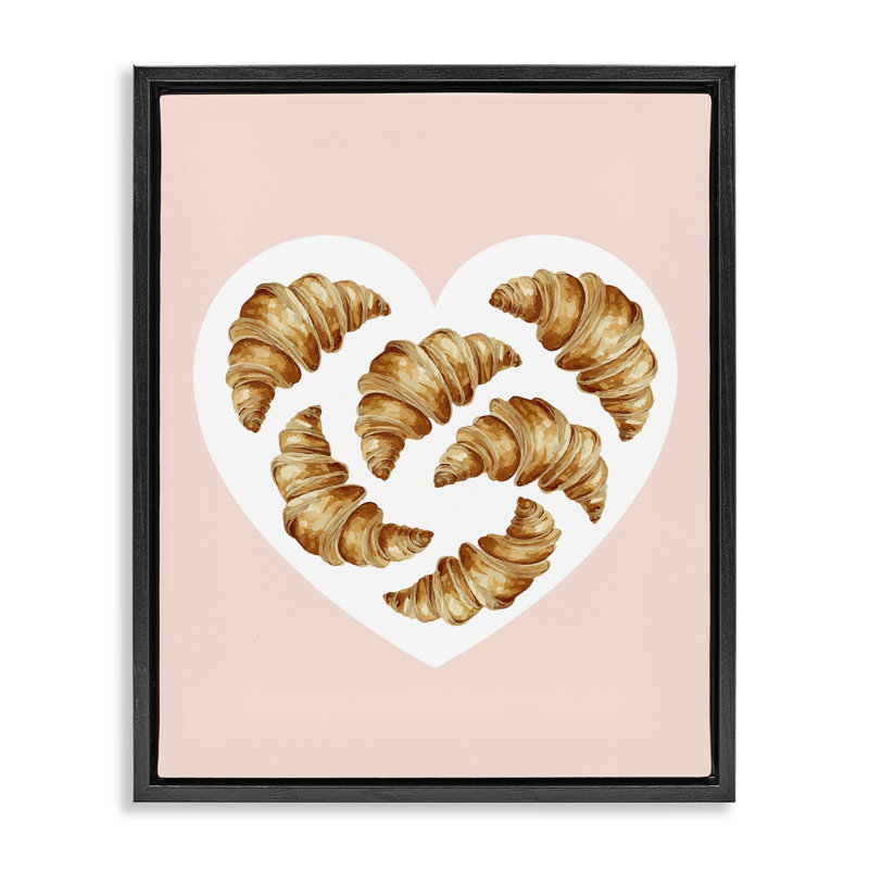 Croissants du matin dans un cadre flottant en forme de cœur, design par Lil 'Rue, H 21 po x l 17 po