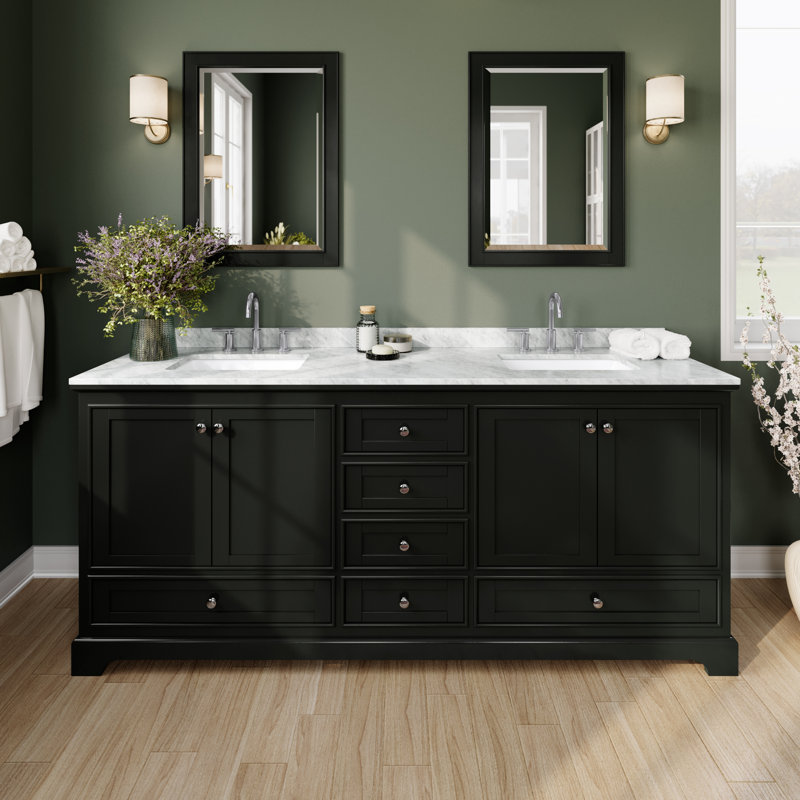 Ensemble de meuble-lavabo double 80 "avec miroir Deborah, Espresso foncé, Chrome poli