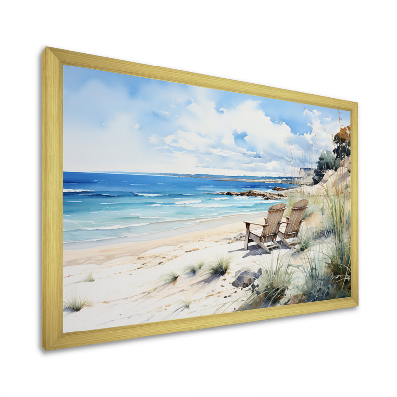 Beach Ocean Seaside Serenity II - Nautical & Beach Canvas Prints, Gold Single Picture Framed, 12" H x 20" W x 1" D