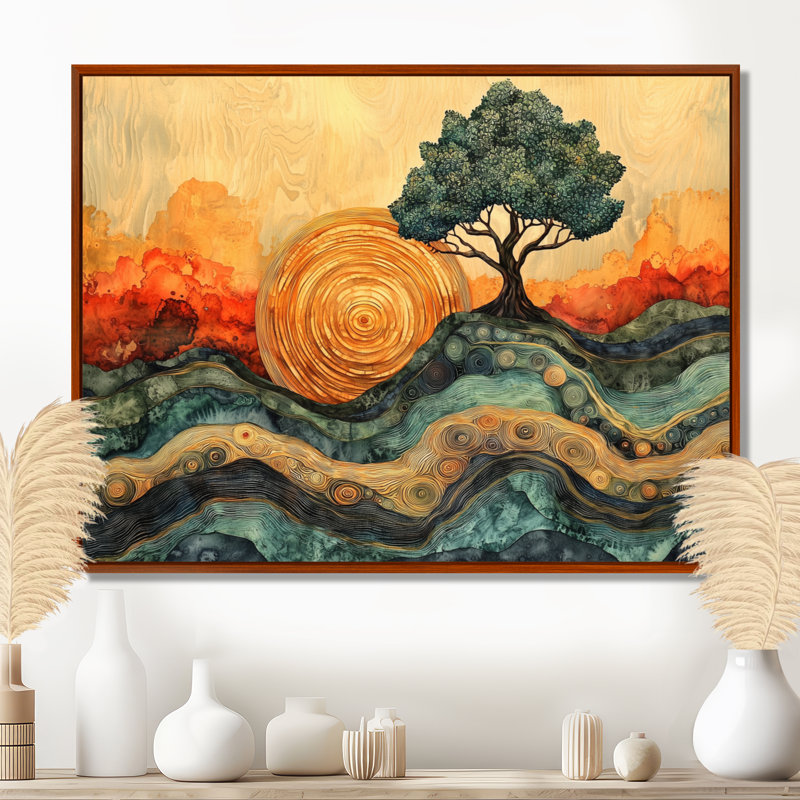 Arbre de baobab au lever du soleil avec racines d'Afrique III - arbre, art mural, H 30 po x l 40 po, Brun, Cadre flottant