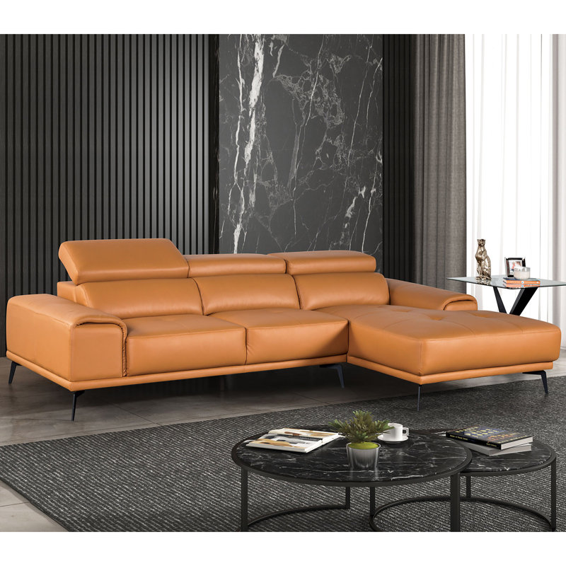 Hamblen Upholstered L-Shaped Sectional, Right Hand Facing, Brown Faux Leather