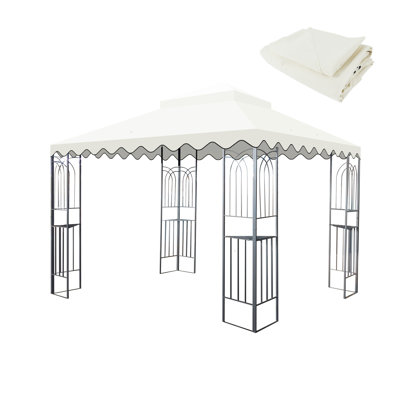 10x10 Ft Outdoor Patio Gazebo Replacement Canopy Top Cover - Double Tiered Beige Tent Roof with Wavy Border, UV Resistant & Waterproof Fabric (Frame Not Included)