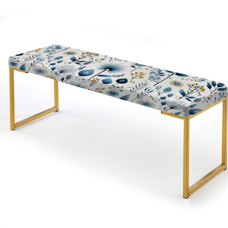 Banc floral rembourré or, Minimalist Blue Floral Charm Botanic