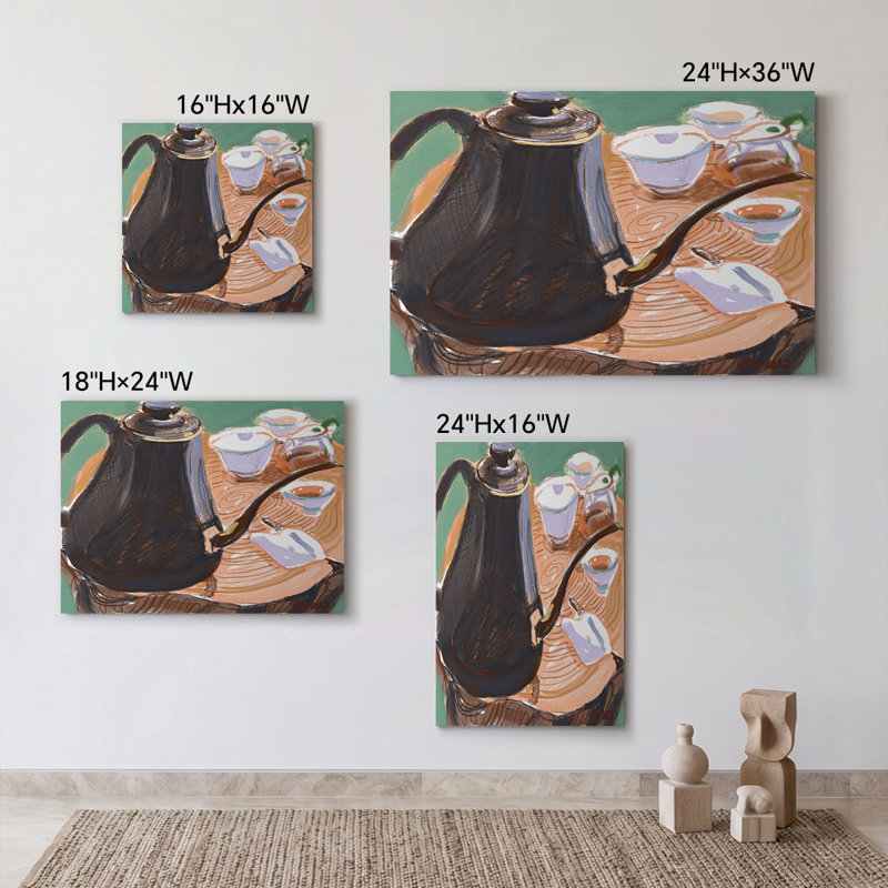 «Still Life Teapot», impression impressionniste moderne sur toile avec cadre en pin, 30" H x 40" W