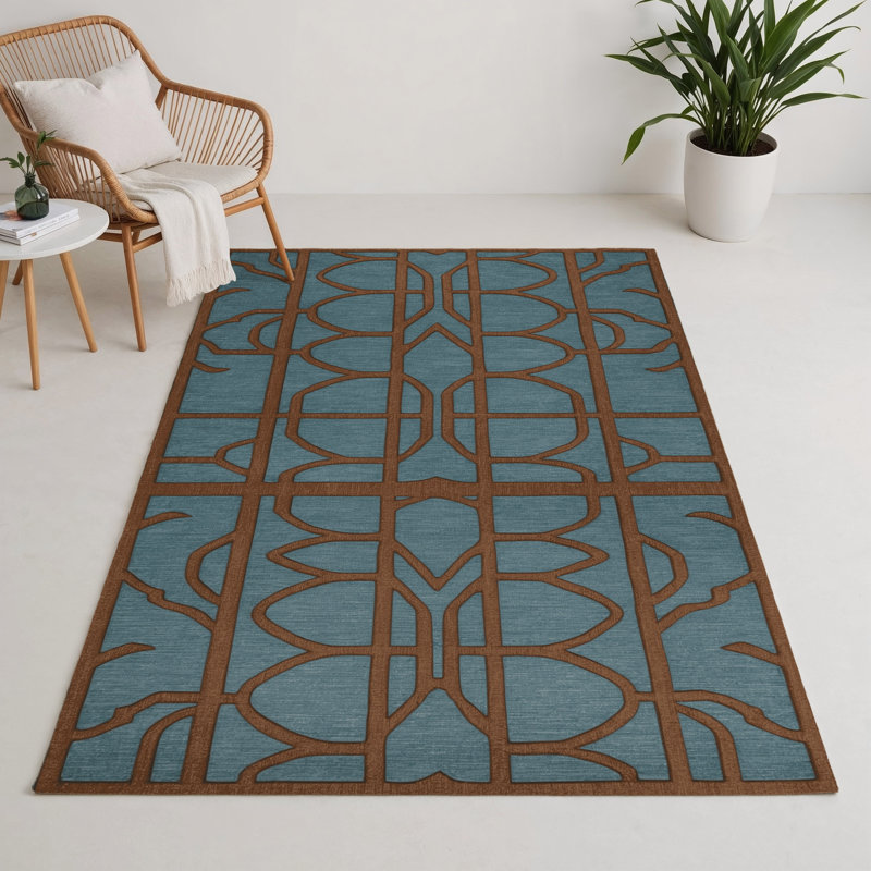 Trellis Green Indoor and Outdoor Area Rug, Rectangle 5' x 7'