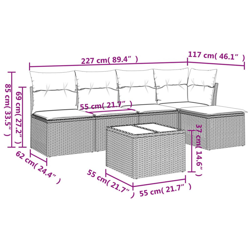 Grand canapé modulaire en rotin PE Vidaxl, Beige