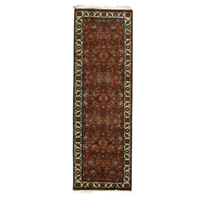 Tapis de couloir oriental rouge / ivoire en laine noué à la main 2 pi 7 po x 7 pi 11 po