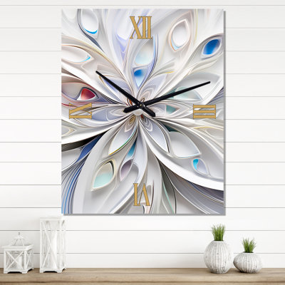 Très grandes horloges murales - Fleurs blanches cosmiques - Fractales
