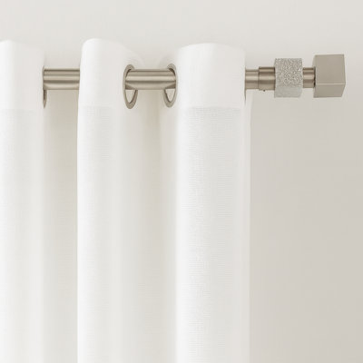 Adjustable Single Curtain Rod with Textured Square Finials - Silver (50-82 inches)