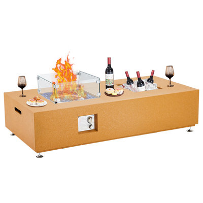  Fire Pit Table for Outside Patio, Outdoor Gas Fire Pit Tabletop Fireplace with Blue Fire Glass, 50000 BTU Fire Table for Patio Furniture Set, Cover Included