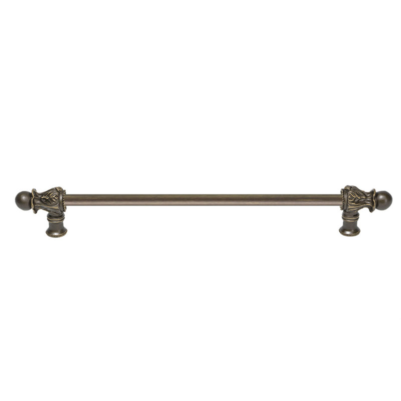 Acanthus with 1/2 round smooth bar long pull Romanesque style, Antique Brass, 18"