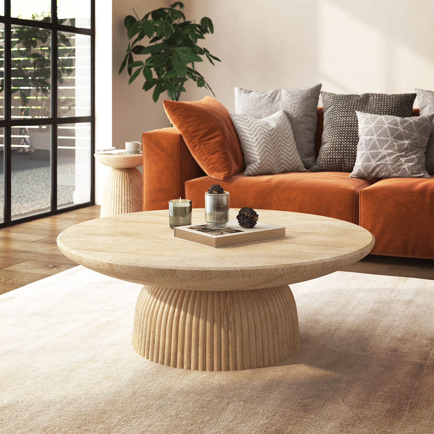 Foundry Select Tithi Single Round Coffee Table Stone effect for Living Room Contemporary Style - Wayfair Canada