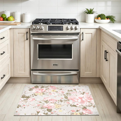 Pink Vintage Rose Flower Floral Grunge Bouquet Wallpaper Flora Romantic Machine Washable Indoor Area Rug