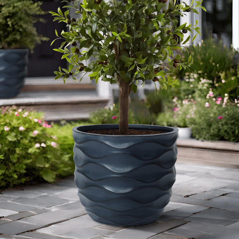 Modern Wave Texture Planter, Indoor Outdoor Flower Pot with Drainage Hole and Removable Plug, 15.4" H x 17.3" W x 17.3" D