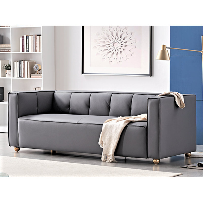 Canapé avec dossier capitonné, élégant canapé 3 places pour le salon, Polyester gris