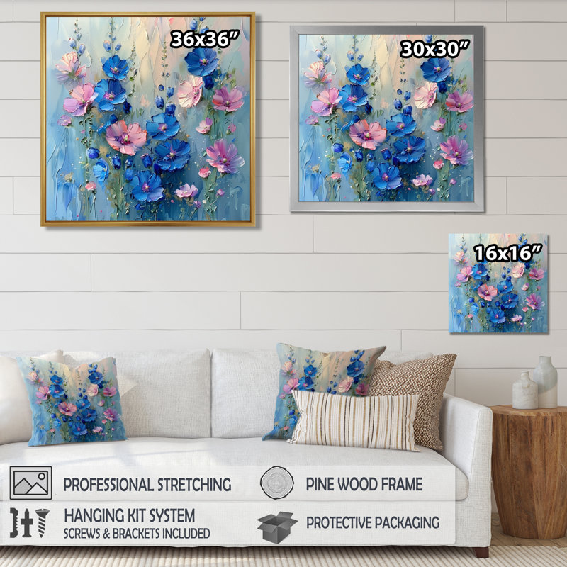 Bleu, rose, matin, gloire, bleu, Bonnets I - Blue Bonnets, art mural, salon, Toile tendue, 30" H x 30" W