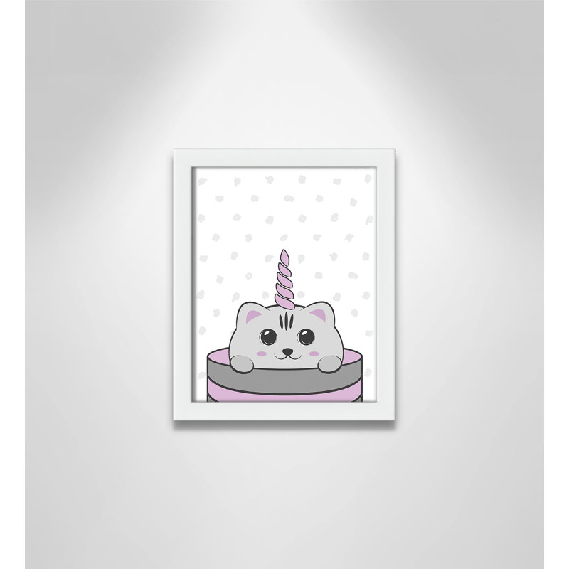 Caticorn I, art encadré, H 10 po x l 8 po x P 1,18 po, Cadre blanc