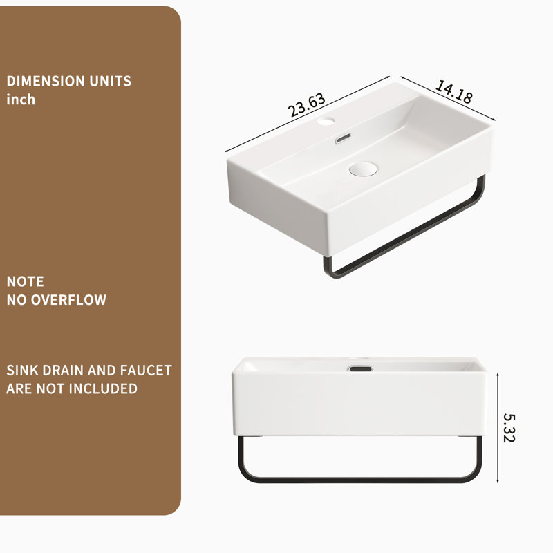 Petit lavabo vasque blanc pour comptoir de salle de bain, option de fixation murale, avec porte-serviettes et trou de robinet | Idée de cadeau