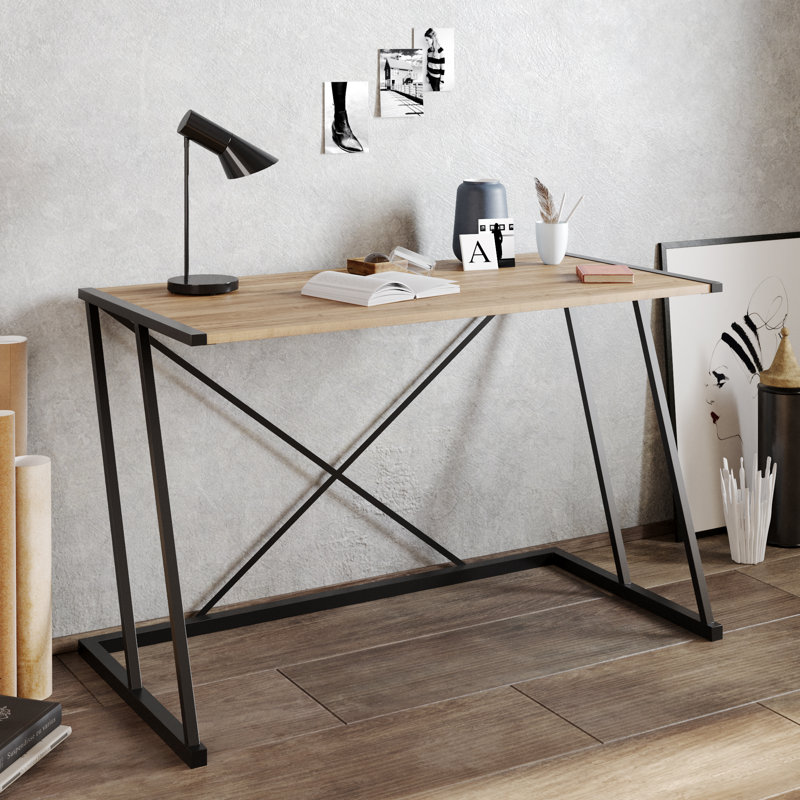 Bureau d'écriture et bureau en métal Anemon, Noir/noyer