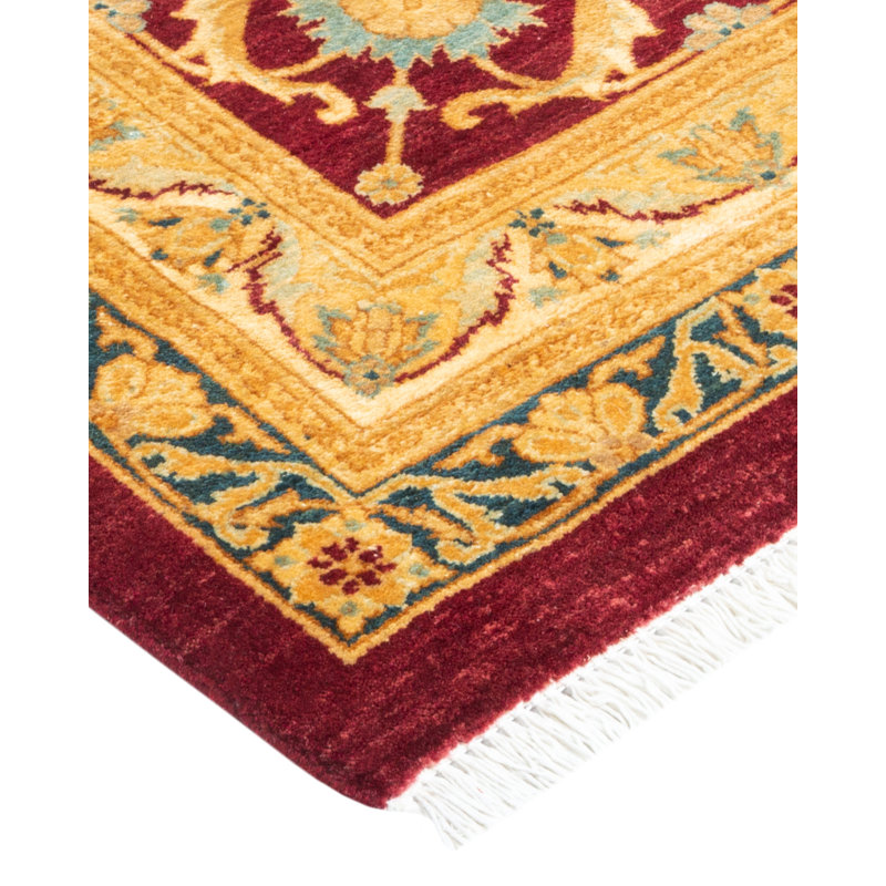 Tapis unique noué à la main Keenan - rouge / orange / bleu sarcelle, 8 pi 2 po x 10 pi 1 po