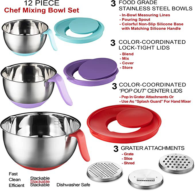 Stainless Steel 3 Piece Nested Mixing Bowl Set