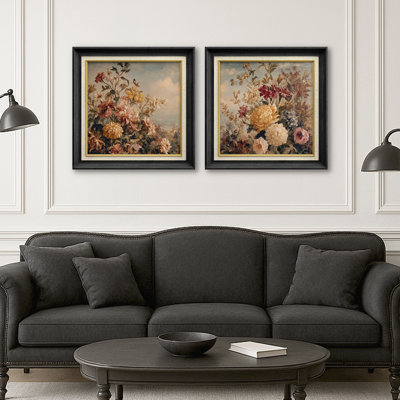 Reproduction murale de jardin botanique rétro vintage botanique encadrée 2 pièces