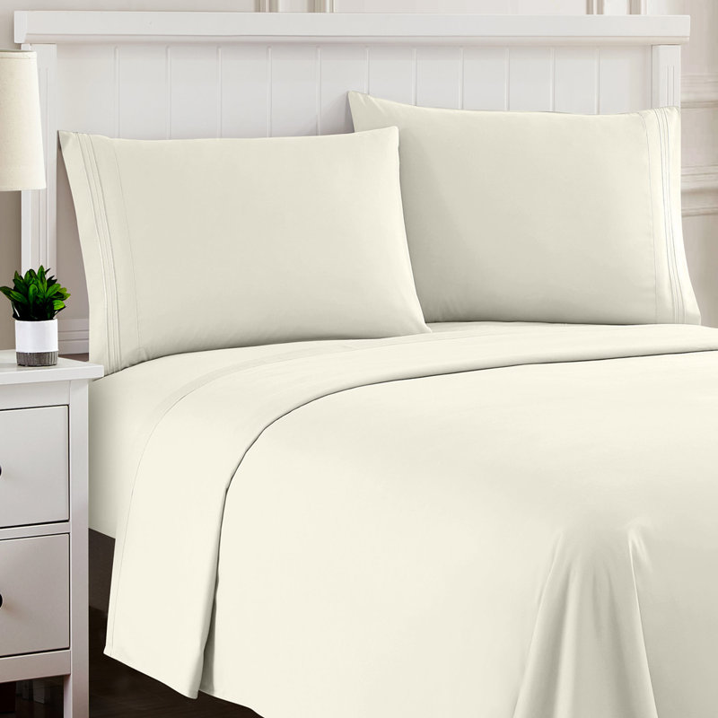 Luxurious Classic Soft Solid 1800 Series Microfiber Sheet Set, Various Colors and Sizes, Ivory, Queen