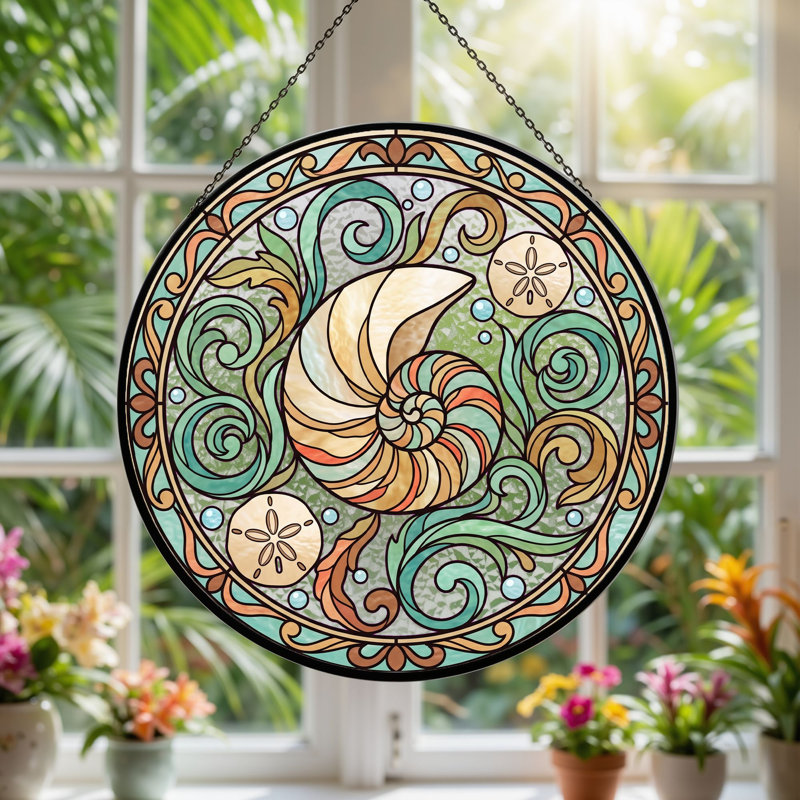 Panneau de vitrail Nautilus Shell - 7,8H, H 7,8 po