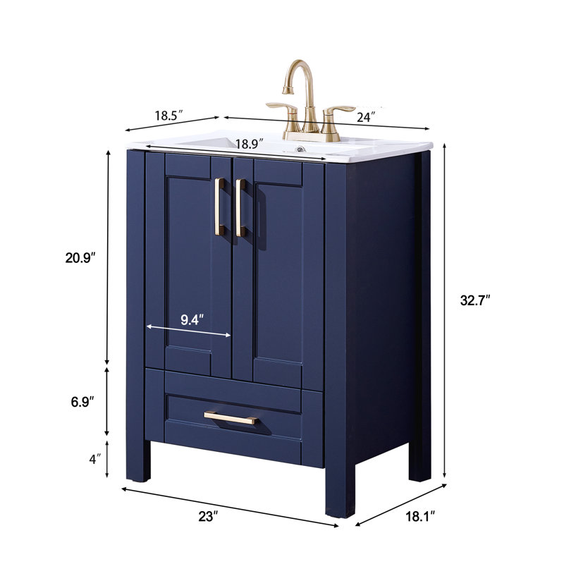 Ensemble de meuble-lavabo simple 24 po Modern, Bleu