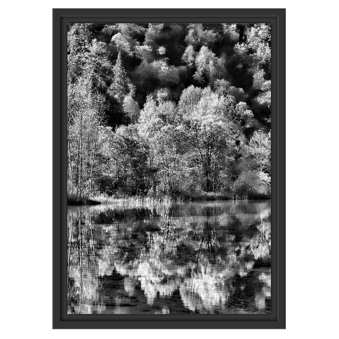 Gerahmtes Wandbild herbstlicher Wald am See