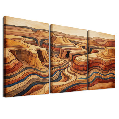 «Layered Canyon Landscape in Earth Tones», ensemble de 3 toiles murales