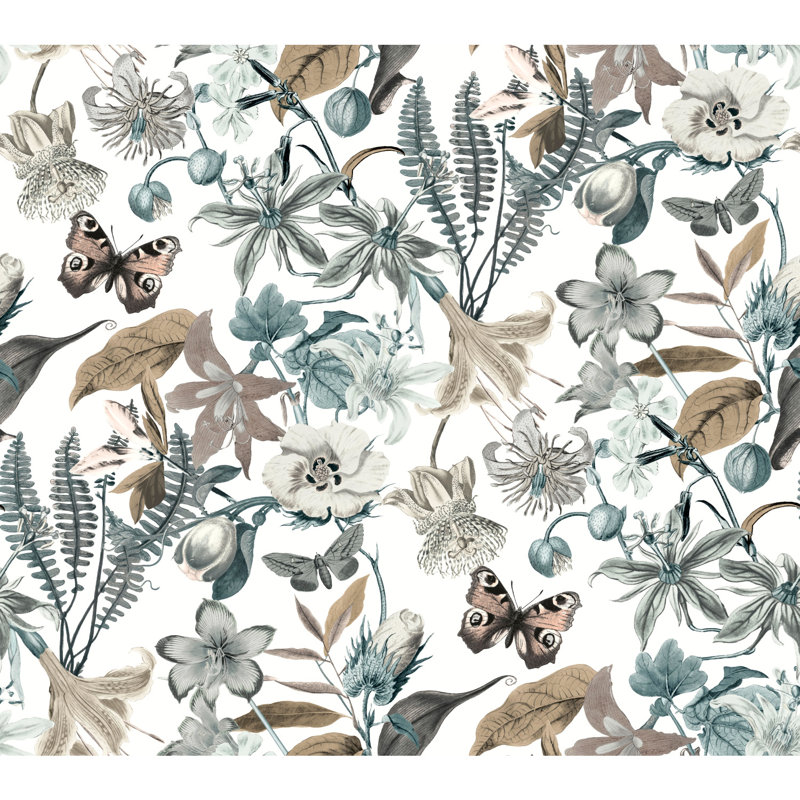 Floral Wallpaper Roll, White/Blue
