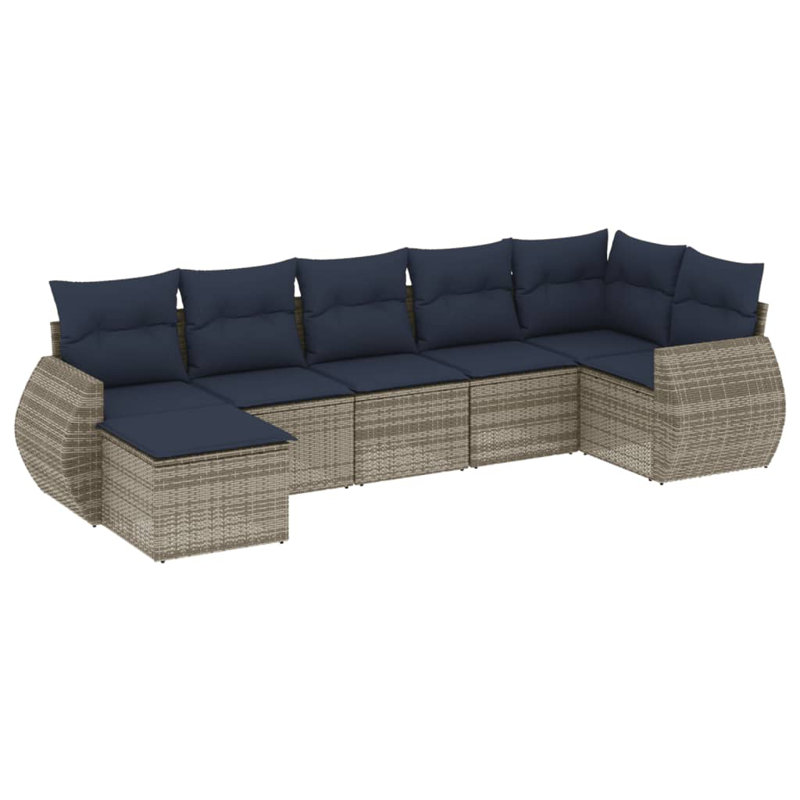 8 Piece Patio Sofa Set With Cushions Poly Rattan, Navy Blue Cushion/Gray Frame