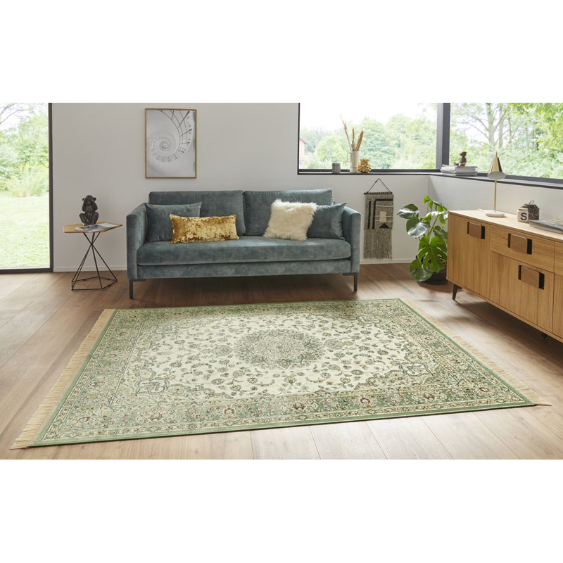 Antik Nain Tufted Cream/Green Rug, Rectangle 195 x 300cm