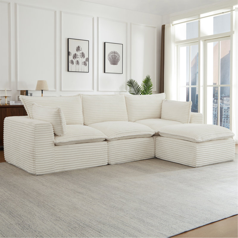 Canapés modulaires en nuage pour le salon, canapé convertible en L avec repose-pieds, H 30,3 po x l 109,4 po x P 39,4 po